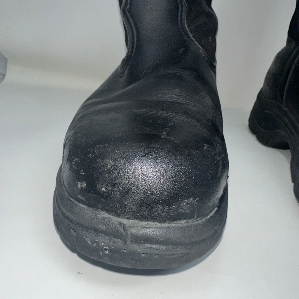 Thorogood USA Mens 9 Black Leather Canvas Pull On Safety Toe Work Boots Roper
